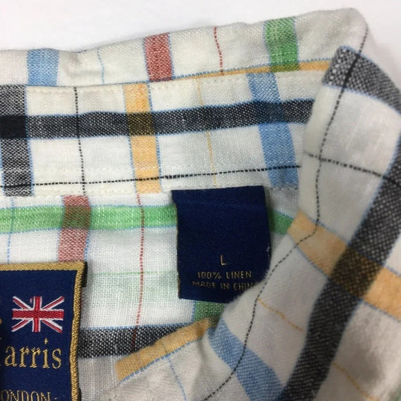 BF596 Mens T. Harris Preppy LINEN Button Down Shirt L - Picture 4 of 6